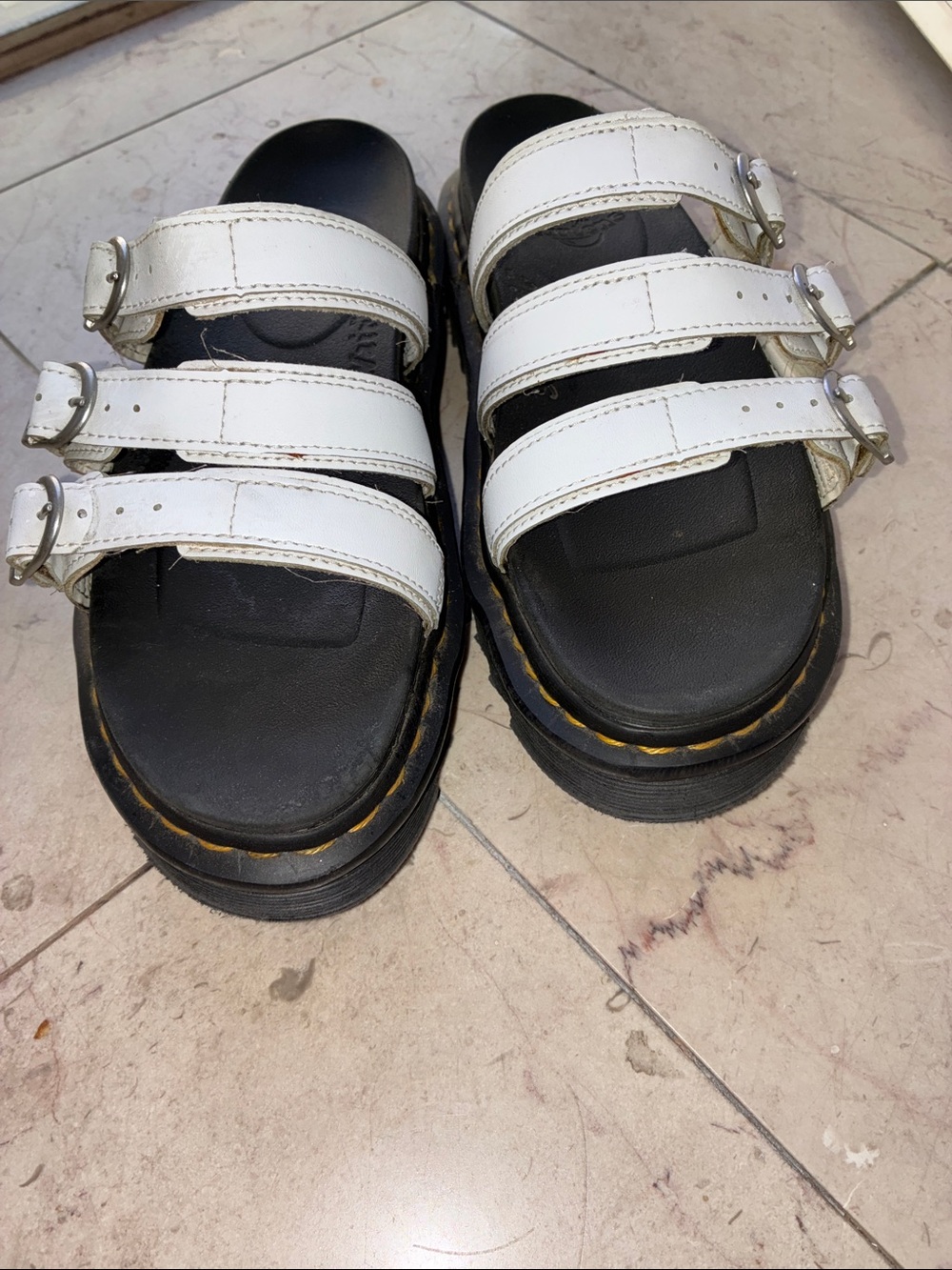 Dr.Martens- White Triple-Strap Platform Slide Sandals
